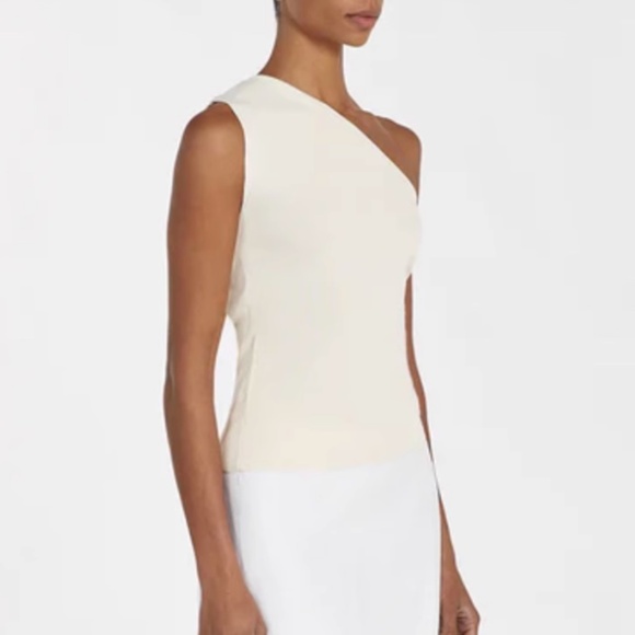 NWT DISSH Lane Cream Marle Asym Knit Top One Shoulder Causal Stretchy Beige - Picture 3 of 9